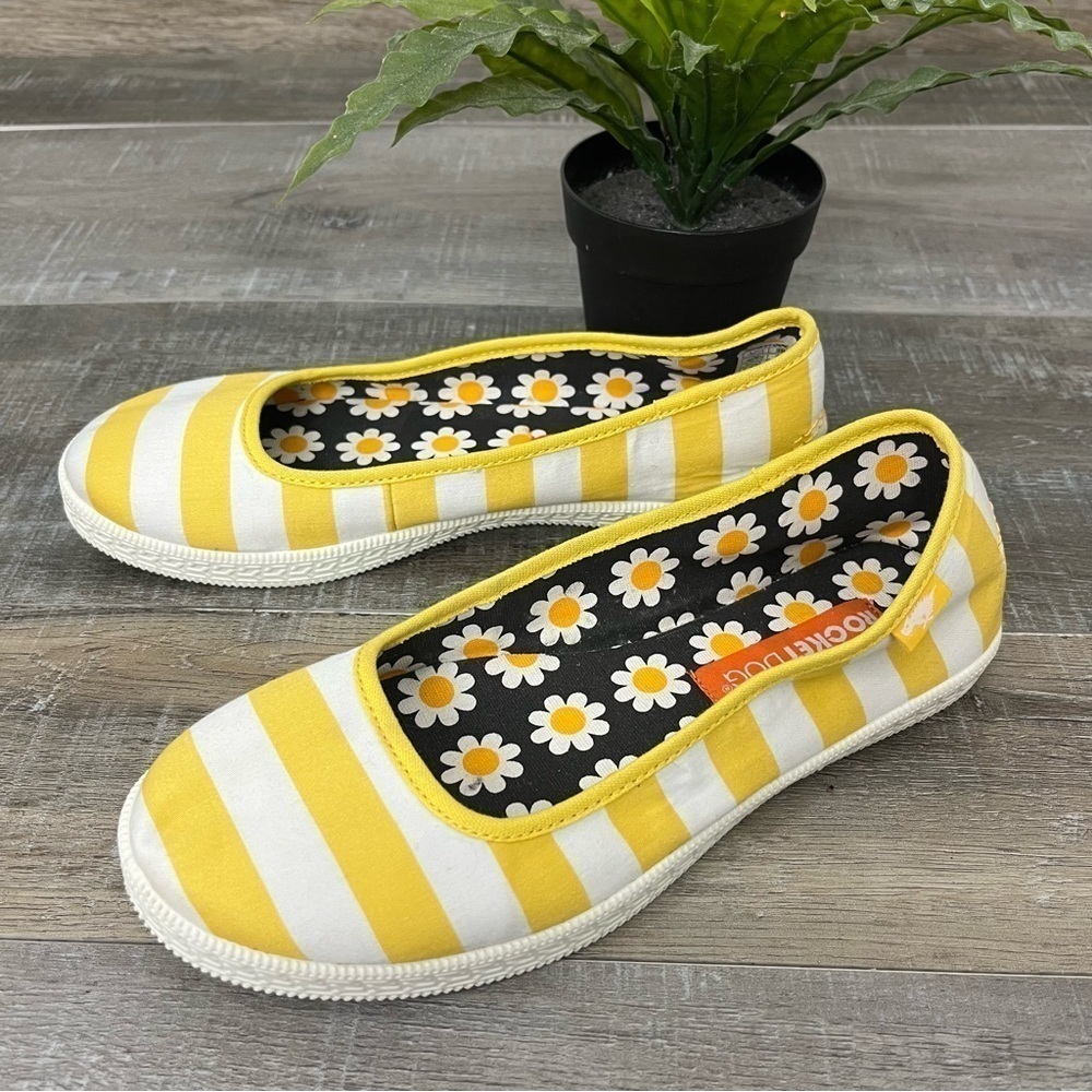 Rocket Dog Pippa Cloth Flats Yellow and White Size 6
